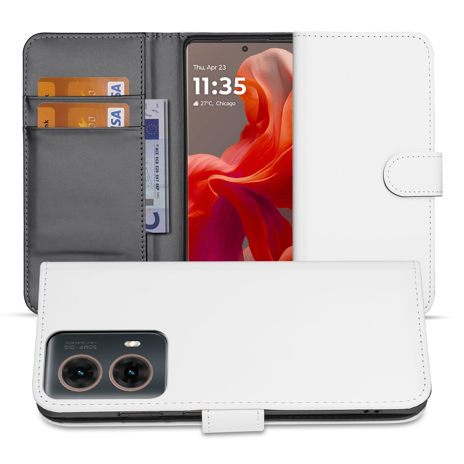 Motorola Moto G85 Book Case Telefoonhoesje Wit met Pasjeshouder voor- en achterkant