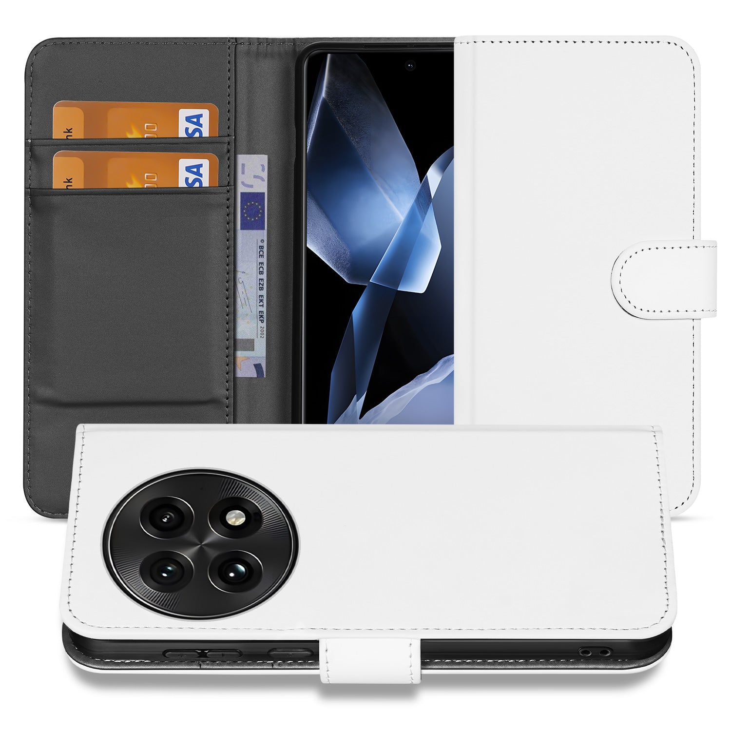 OnePlus 13 Book Case Telefoonhoesje Wit met Pasjeshouder voorkant