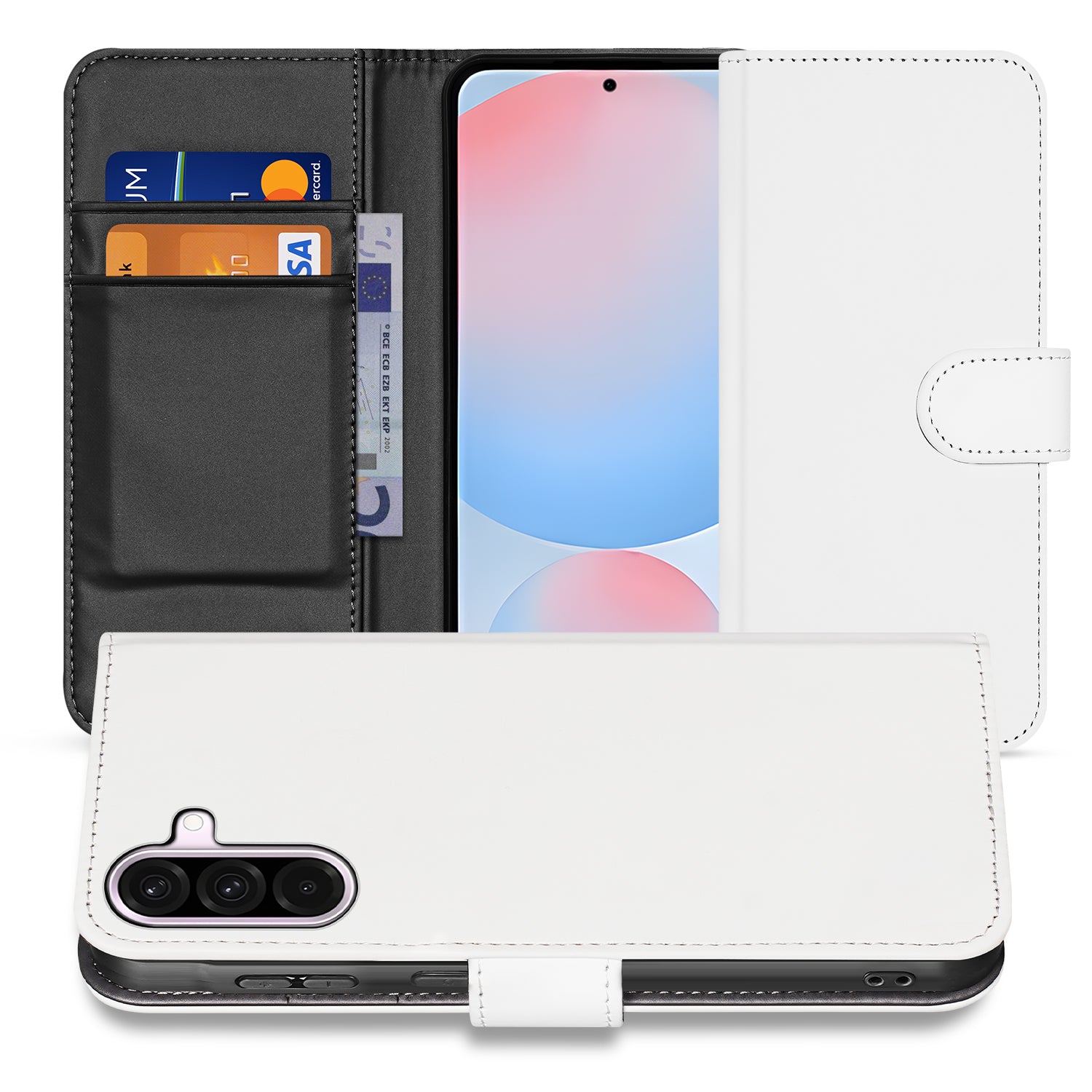 Samsung Galaxy A56 Book Case Telefoonhoesje Wit Pasjeshouder Voor en Achterzijde