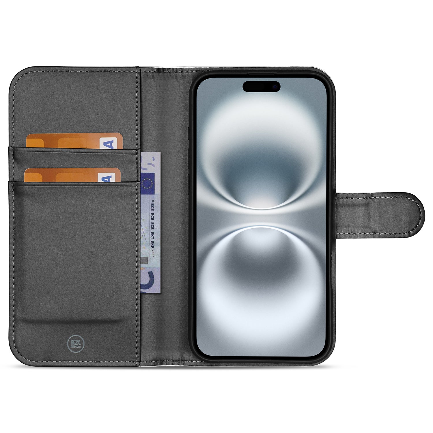 B2C Telecom iPhone 16 Plus Book Case Telefoonhoesje voor de iPhone 16 Plus Wit met Pasjeshouder binnenkant aanzicht