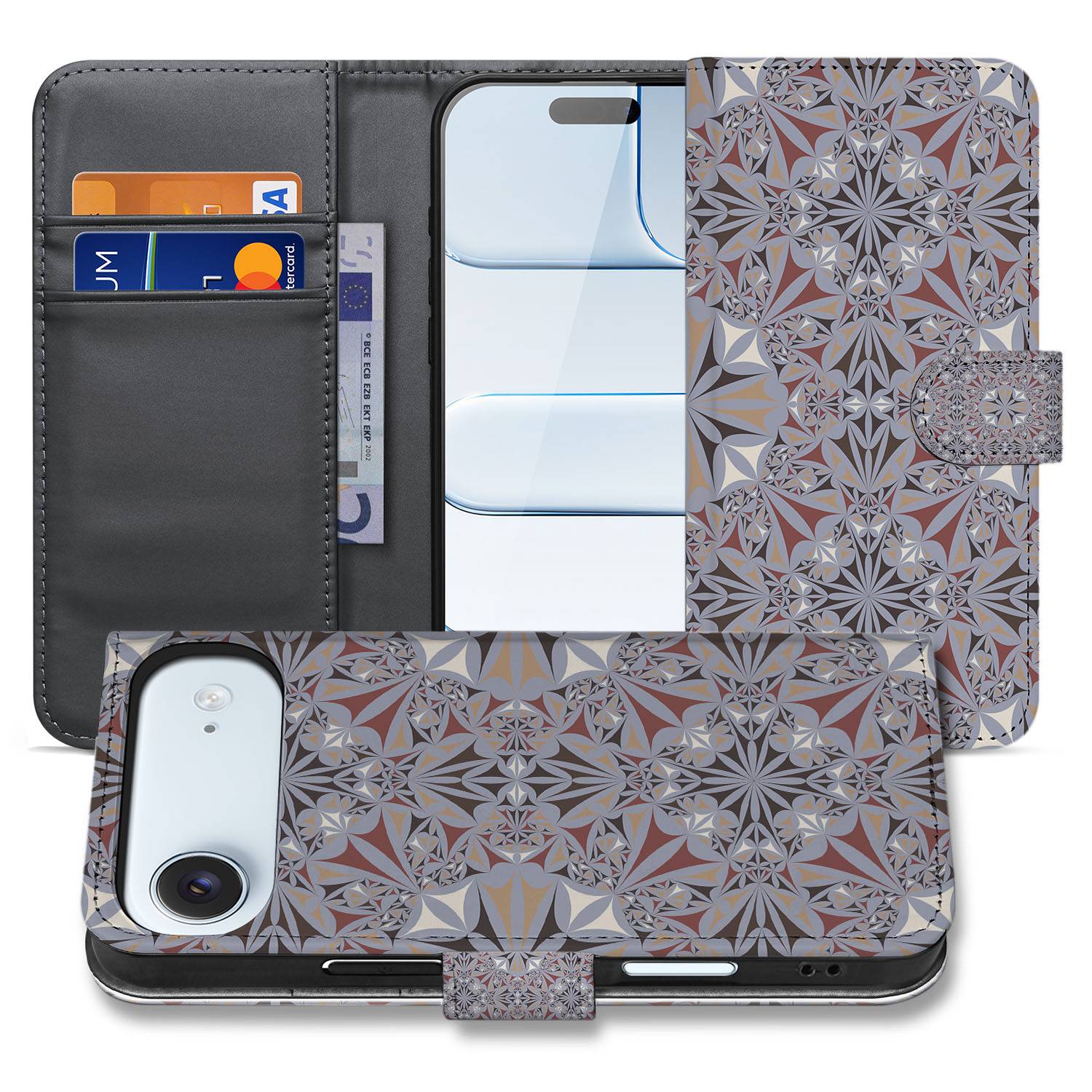 Book Case iPhone 17 Air Flower Tiles Book Case Flower Tiles voorzijde