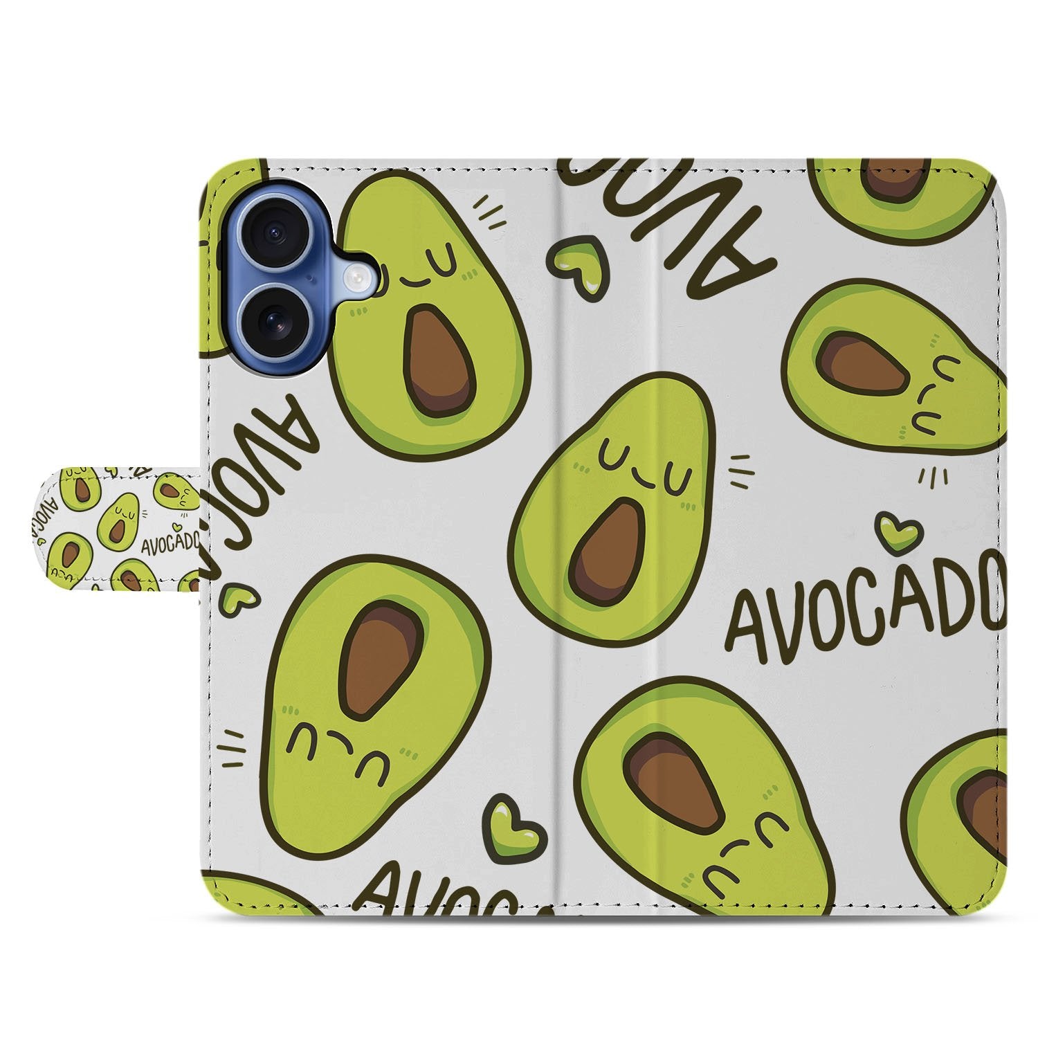 Book Case iPhone 17 Avocado Singing Groen Met 3 Pasjes avocado's design voorkant