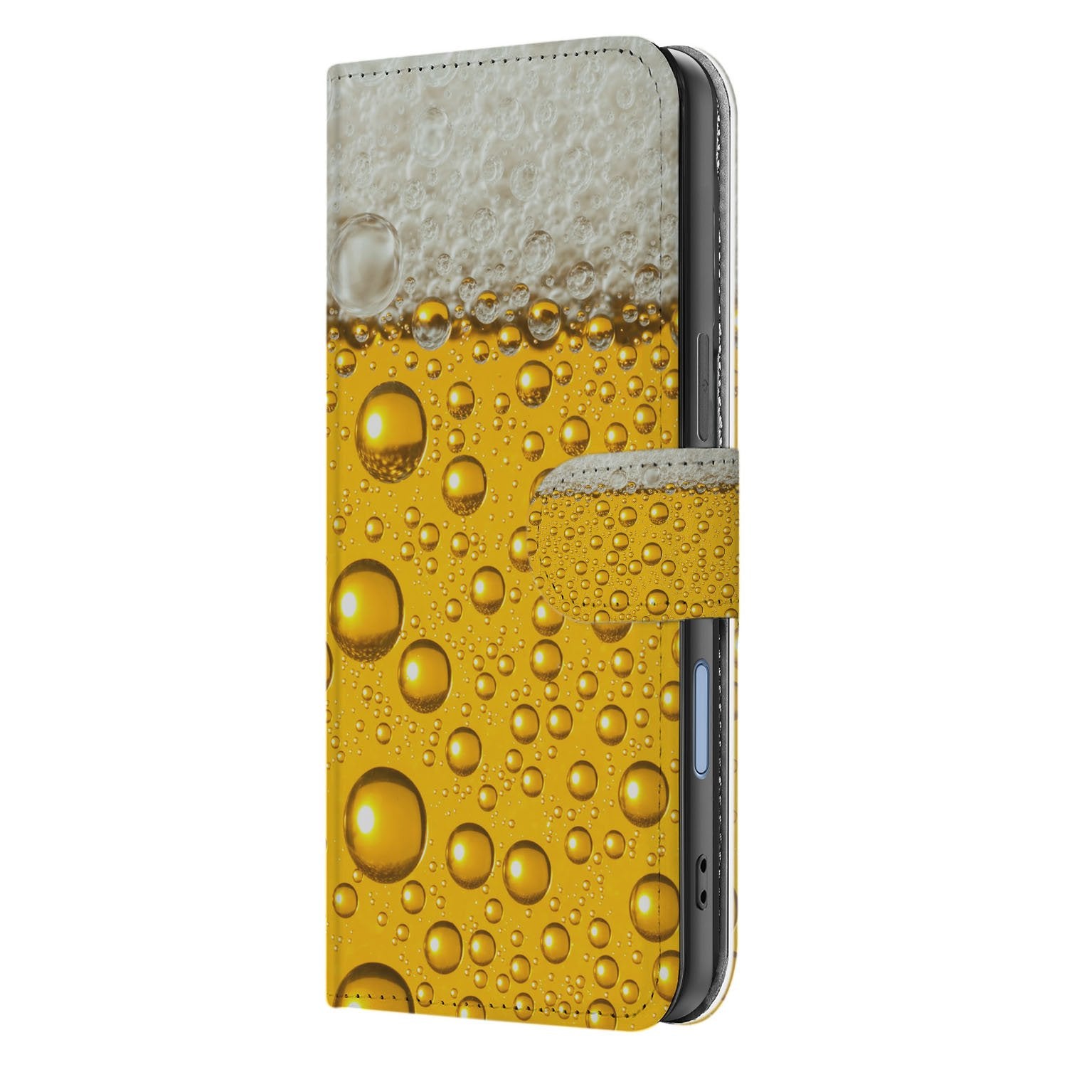 Book Case iPhone 17 Bier Print boekhoesje geel wit schuim aanzicht