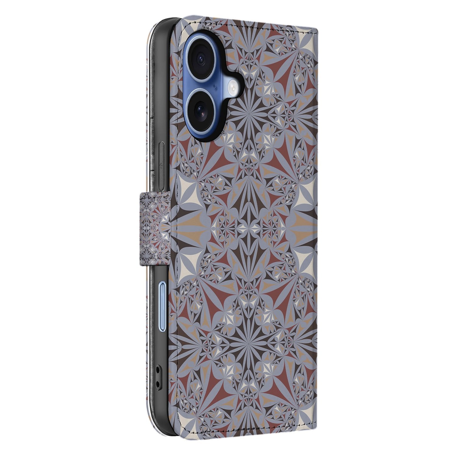 Book Case iPhone 17 Bloemenpatroon Meerkleurig Flower Tiles zijkant