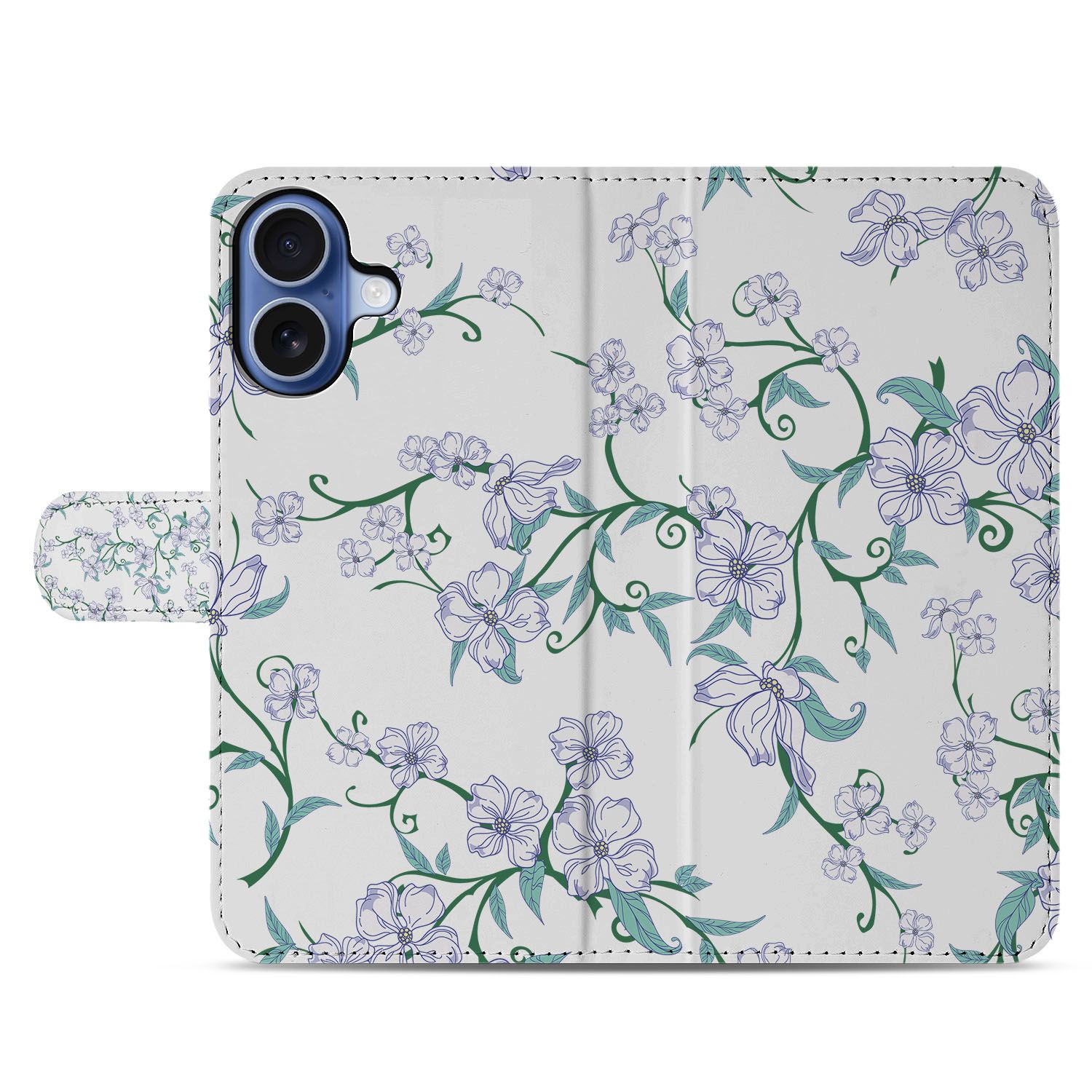 Book Case iPhone 17 Blossom White Met Pasjeshouder TPU Binnenhouder bloemen design voorkant