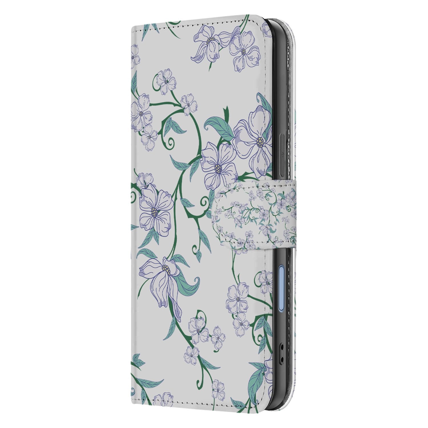 Book Case iPhone 17 Blossom White Met Pasjeshouder TPU Binnenhouder bloemen design aanzicht