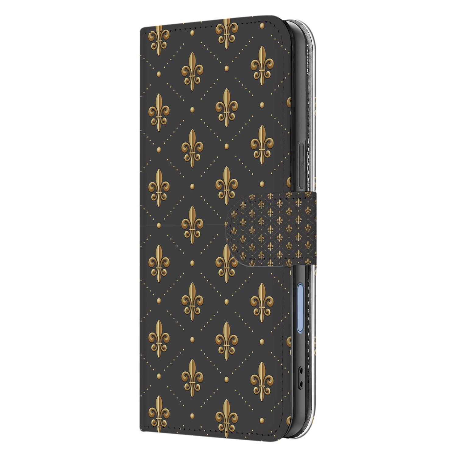 Book Case iPhone 17 Franse Lelie Bruin Goud designnaam voorkant