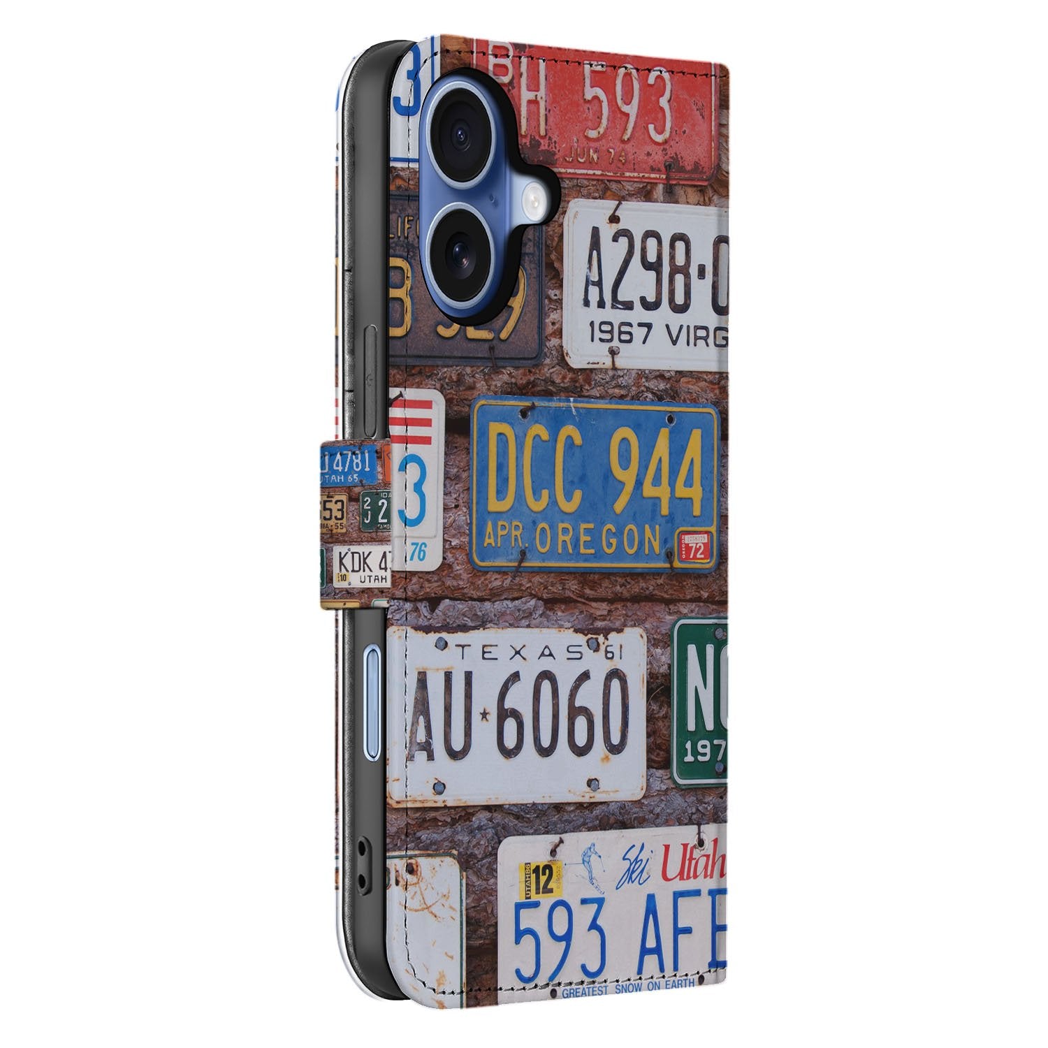 Book Case iPhone 17 Kentekenplaten Collage Kunstleer Matte Finish Met 3 Pasjes design kentekenplaten aanzicht