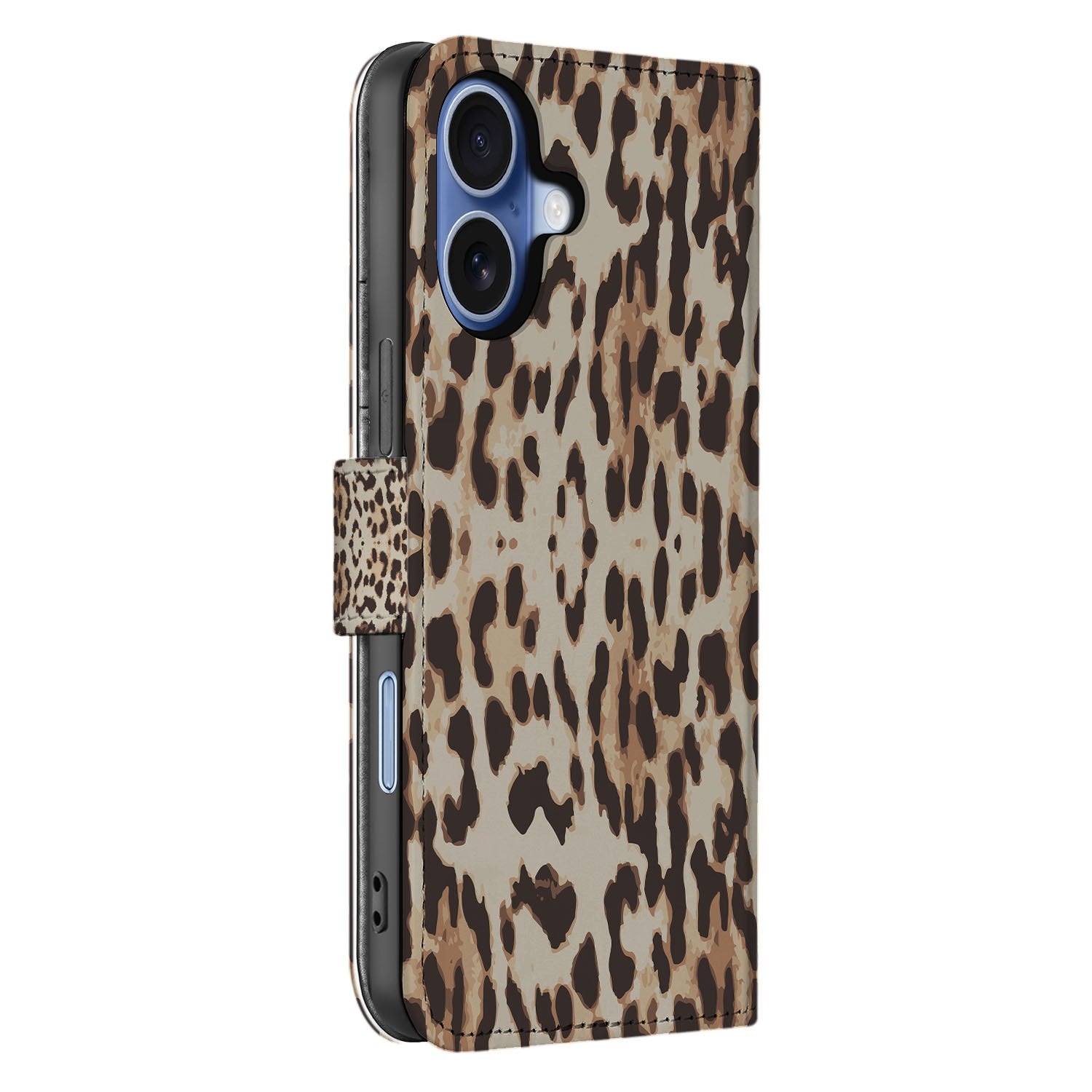 Book Case iPhone 17 Leopard Pasjeshouder Magnetisch leopard ontwerp zij aanzicht