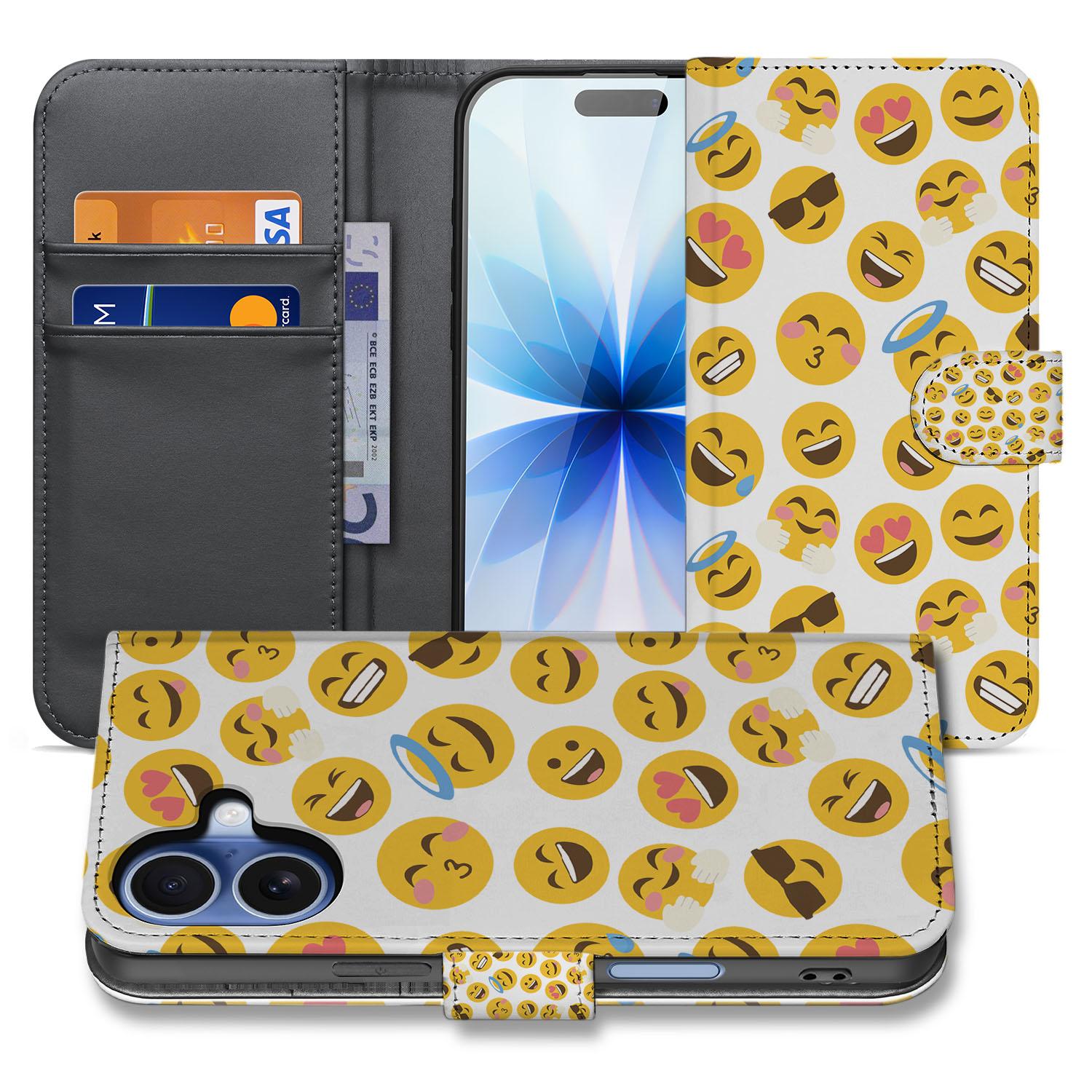 Book Case iPhone 17 Meerkleurig Emoji Volledige Bescherming emoji ontwerp openzijde