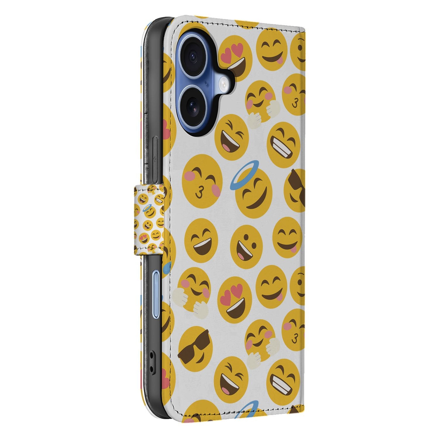 Book Case iPhone 17 Meerkleurig Emoji Volledige Bescherming emoji design zijaanzicht