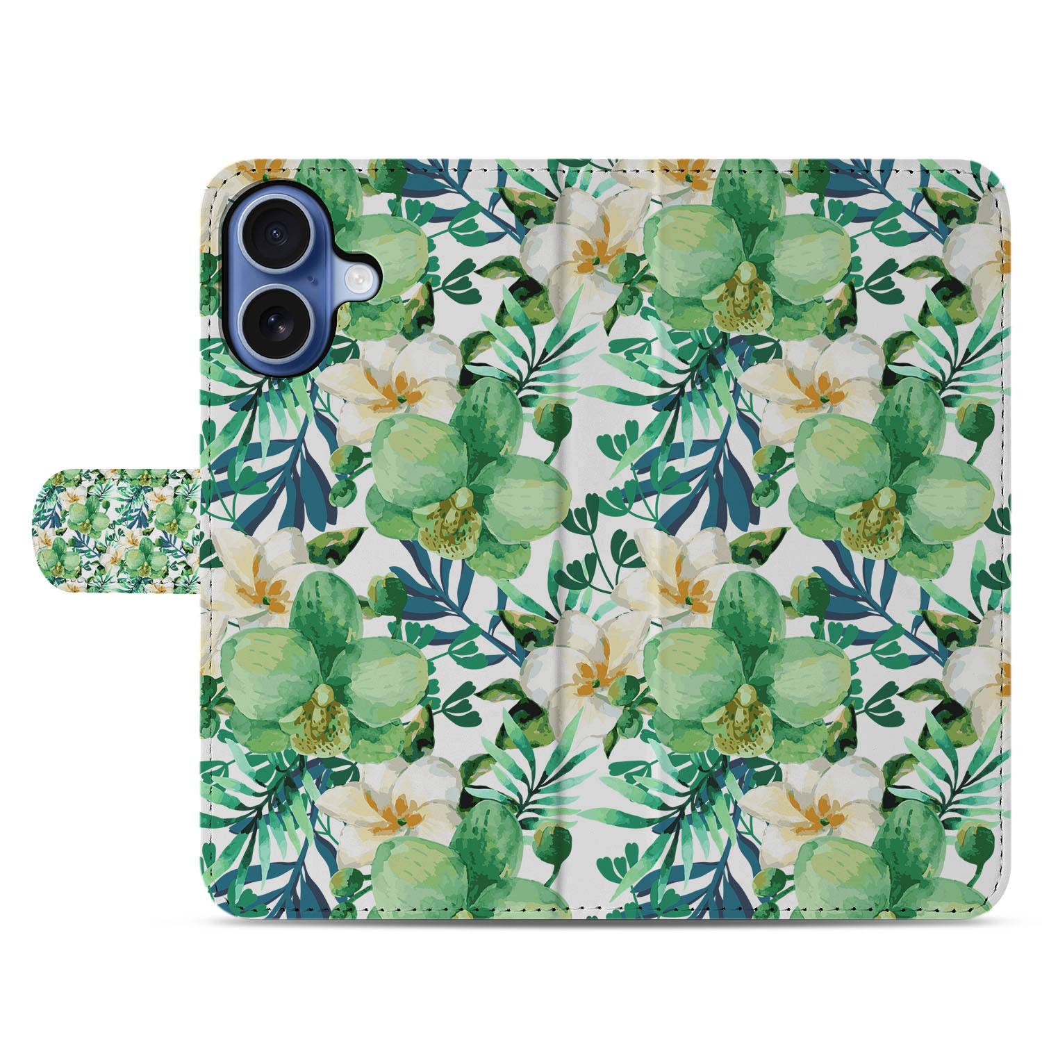 Book Case iPhone 17 Orchidee Groen Met Pasjeshouder Orchidee Groen Boekhoesje voorkant