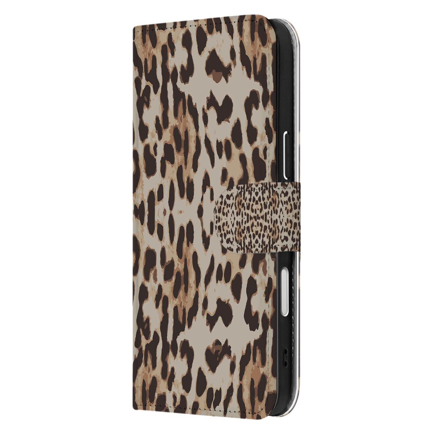 Book Case iPhone 17 Pro Max Leopard Pasjeshouder Magnetisch leopard design zijaanzicht