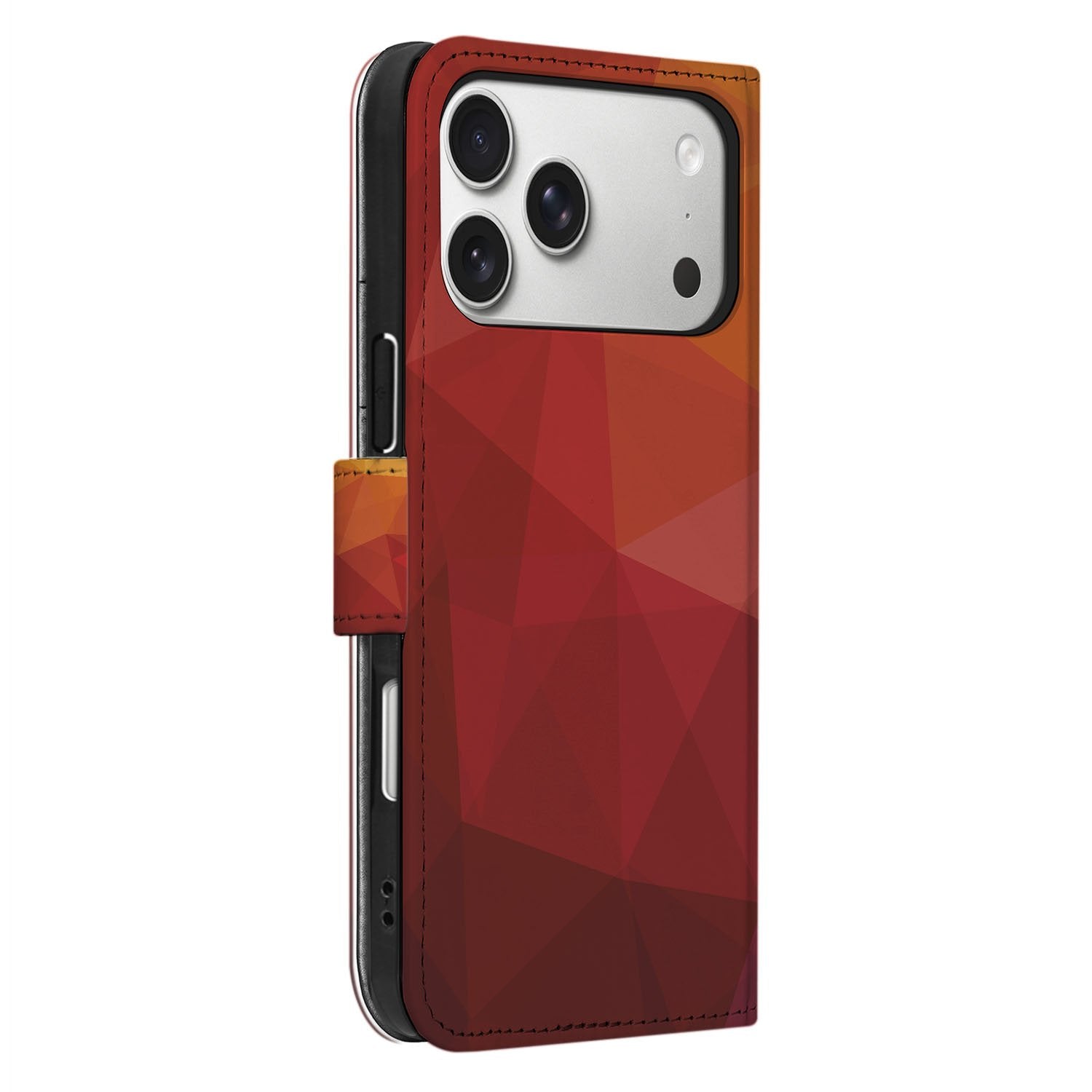 Book Case iPhone 17 Pro Max Polygon Rood PU Leer Met Pasjes Drie Vakjes Bescherming zijaanzicht