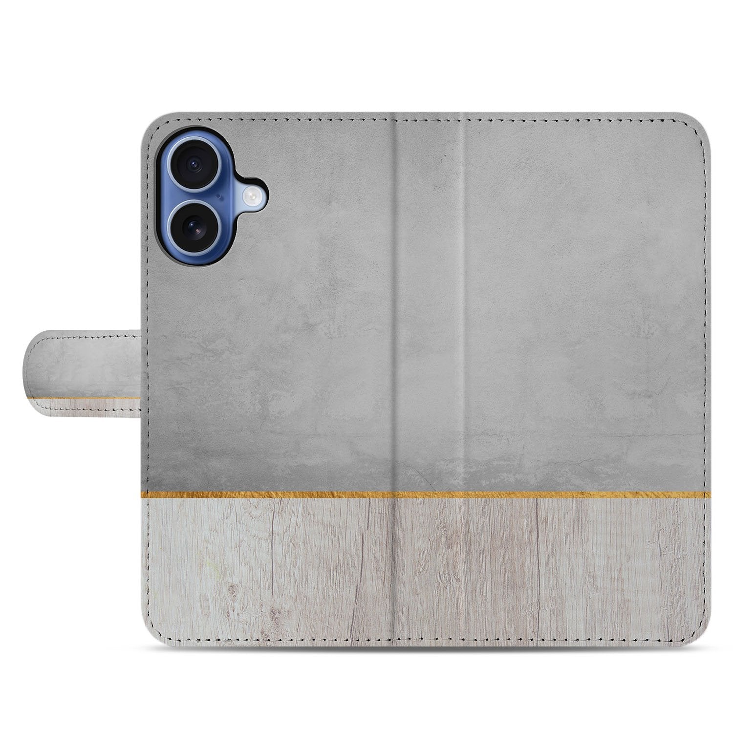 Book Case iPhone 17 Wood Concrete Met Pasjeshouder designnaam voorkant