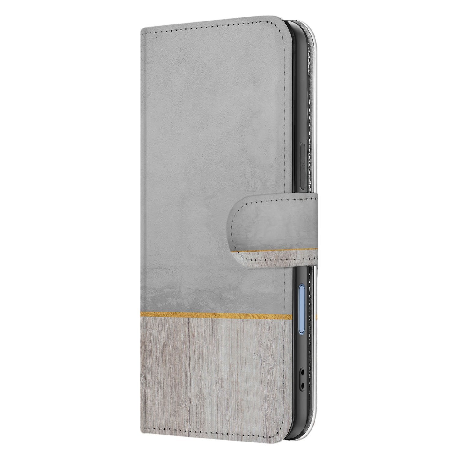 Apple iPhone 17 Book Case iPhone 17 Wood Concrete Met Pasjeshouder zijkant