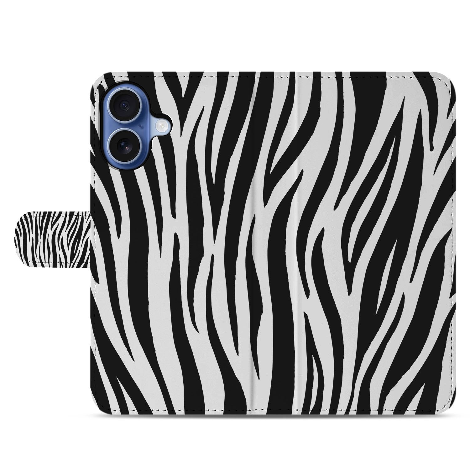 Book Case iPhone 17 Zebra Met Pasjes Zwart Wit zebra print design voorkant