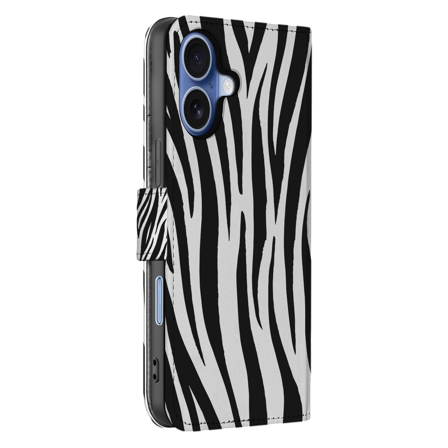 Book Case iPhone 17 Zebra Met Pasjes Zwart Wit Bookcase design zwart wit aanzicht