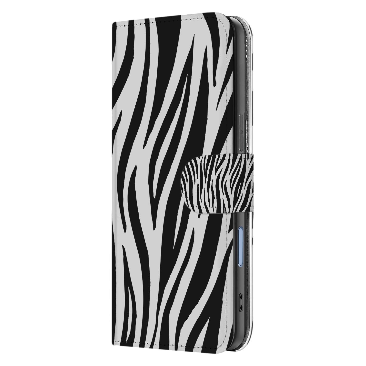 Book Case iPhone 17 Zebra Met Pasjes Zwart Wit boekcase zebra print zijaanzicht