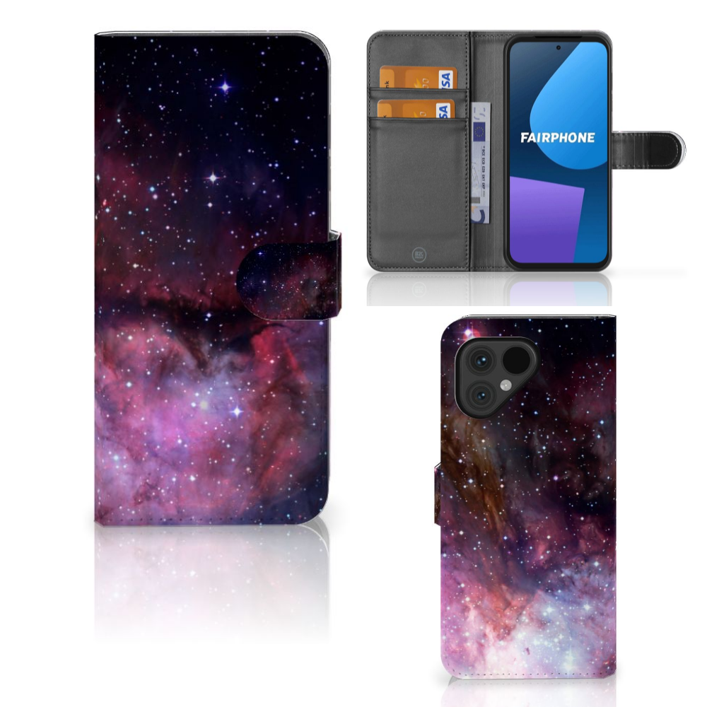 Fairphone 5 Book Case voor Fairphone 5 Galaxy hoesje heelal design achterkant