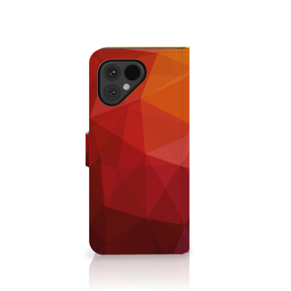 Book Case voor Fairphone 5 Polygon Red met abstracte vormen en kleuren, perfect als cadeau voor bescherming en uitstraling.
