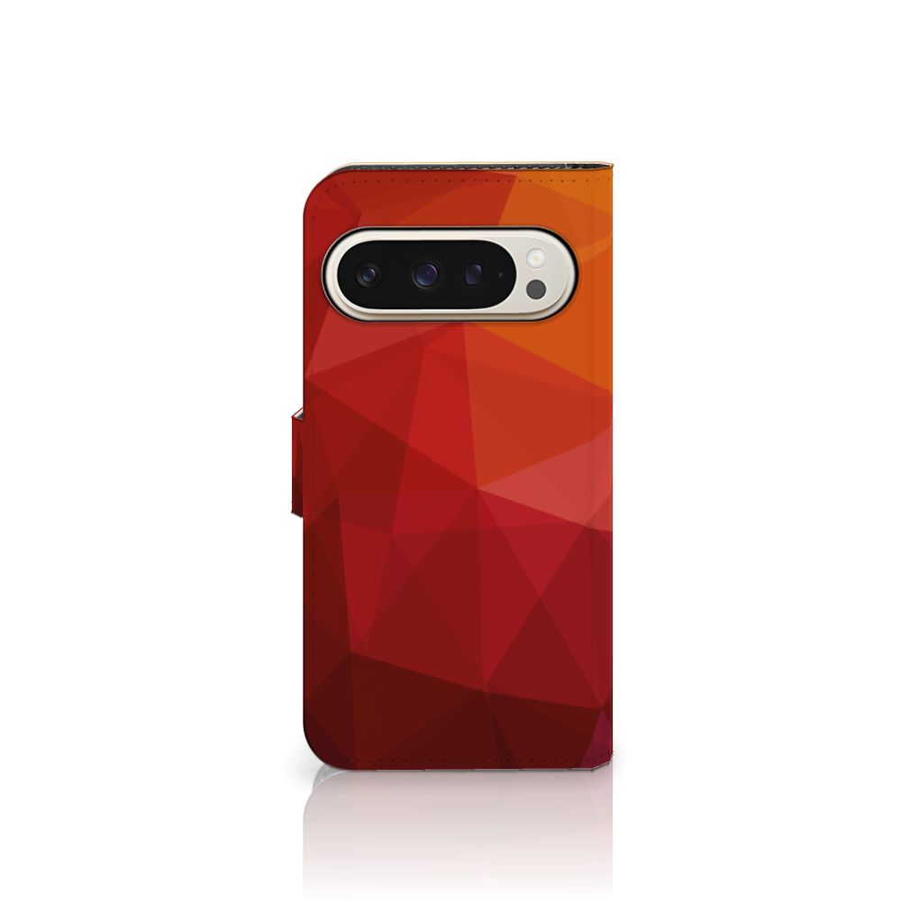 Google Pixel 9 9 Pro Book Case Polygon Red abstract design voorkant