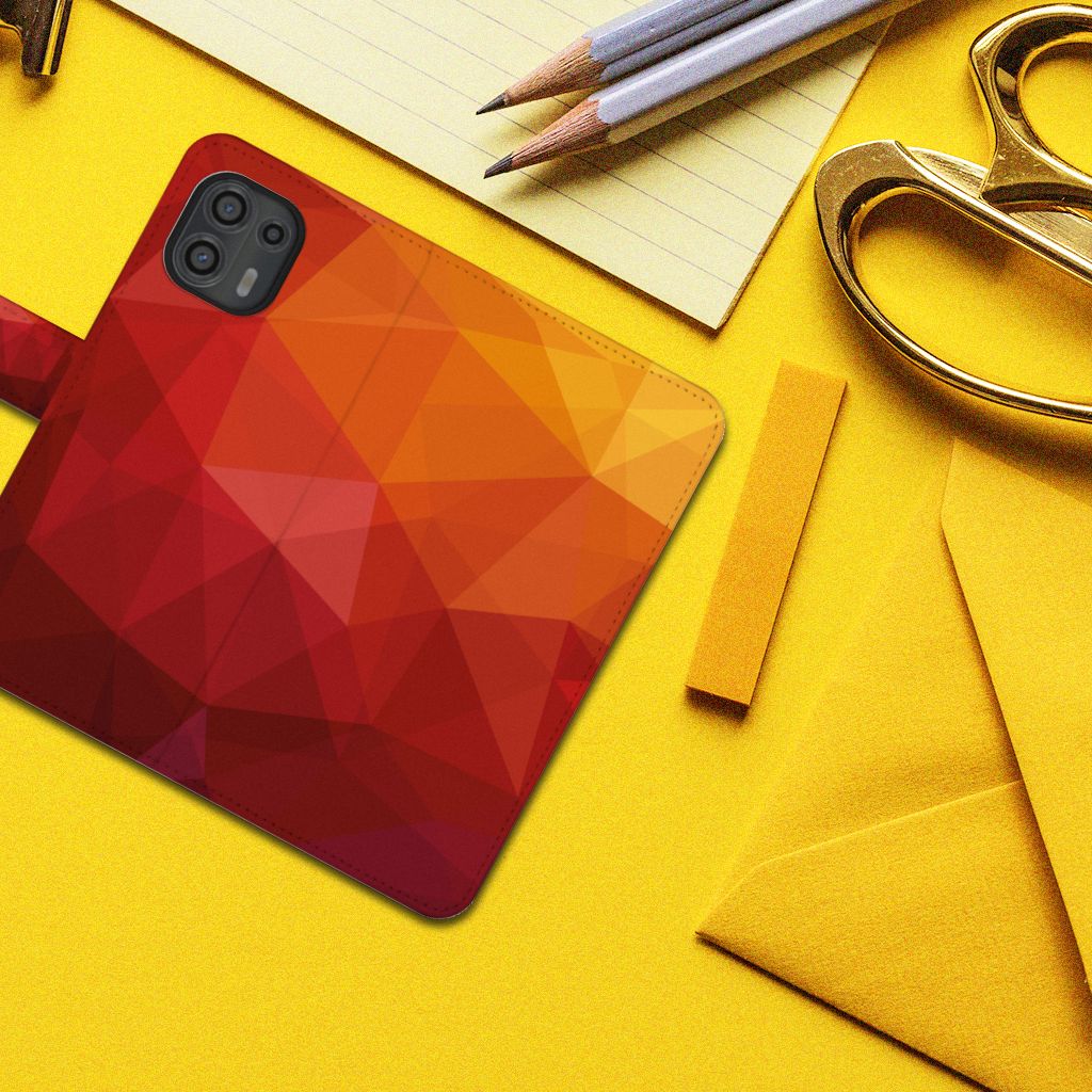 Book Case voor Motorola Edge 20 Lite Polygon Red met abstracte vormen, perfect als cadeau 🎁 voor gebruiksgemak en bescherming.