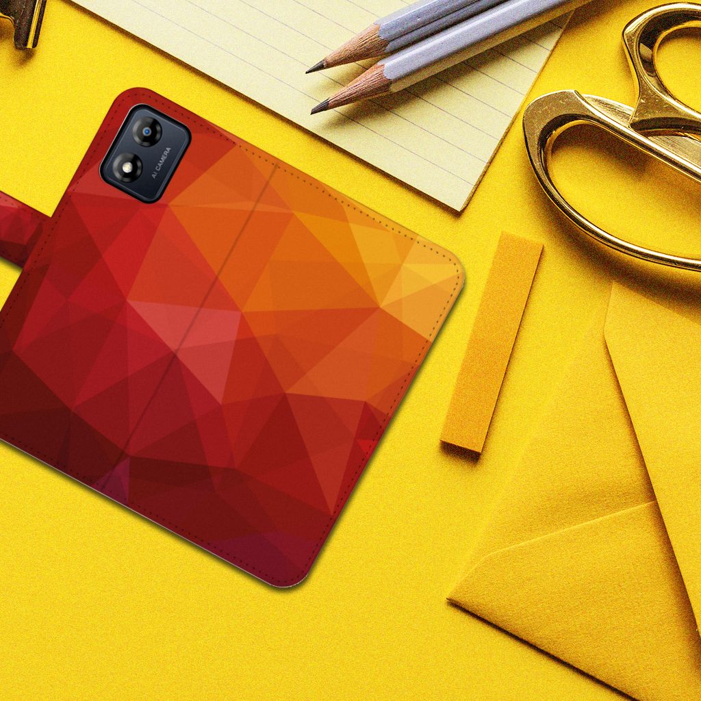 Motorola Moto E13 4G Book Case Polygon Red aanzicht abstract vrolijk