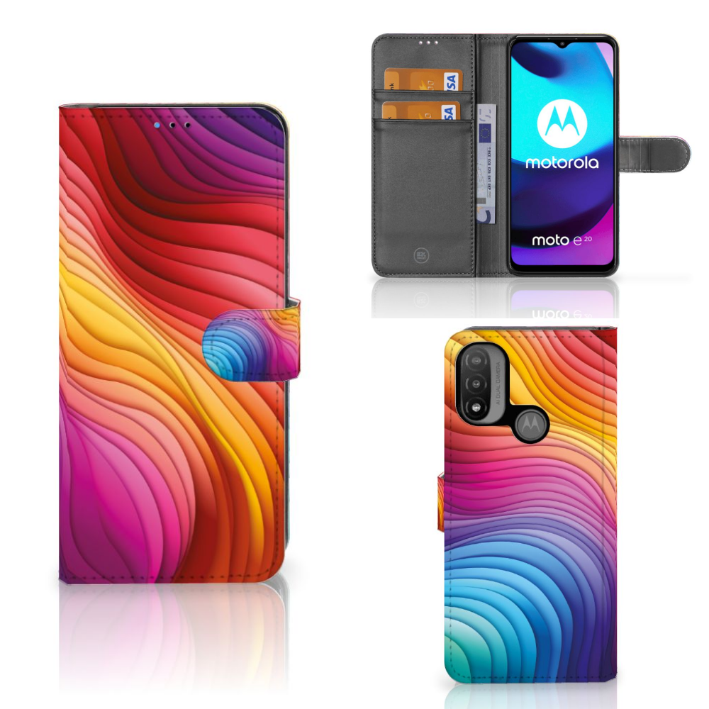 Motorola Moto E20 E30 E40 Book Case Regenboog voorzijde zijkant achterkant