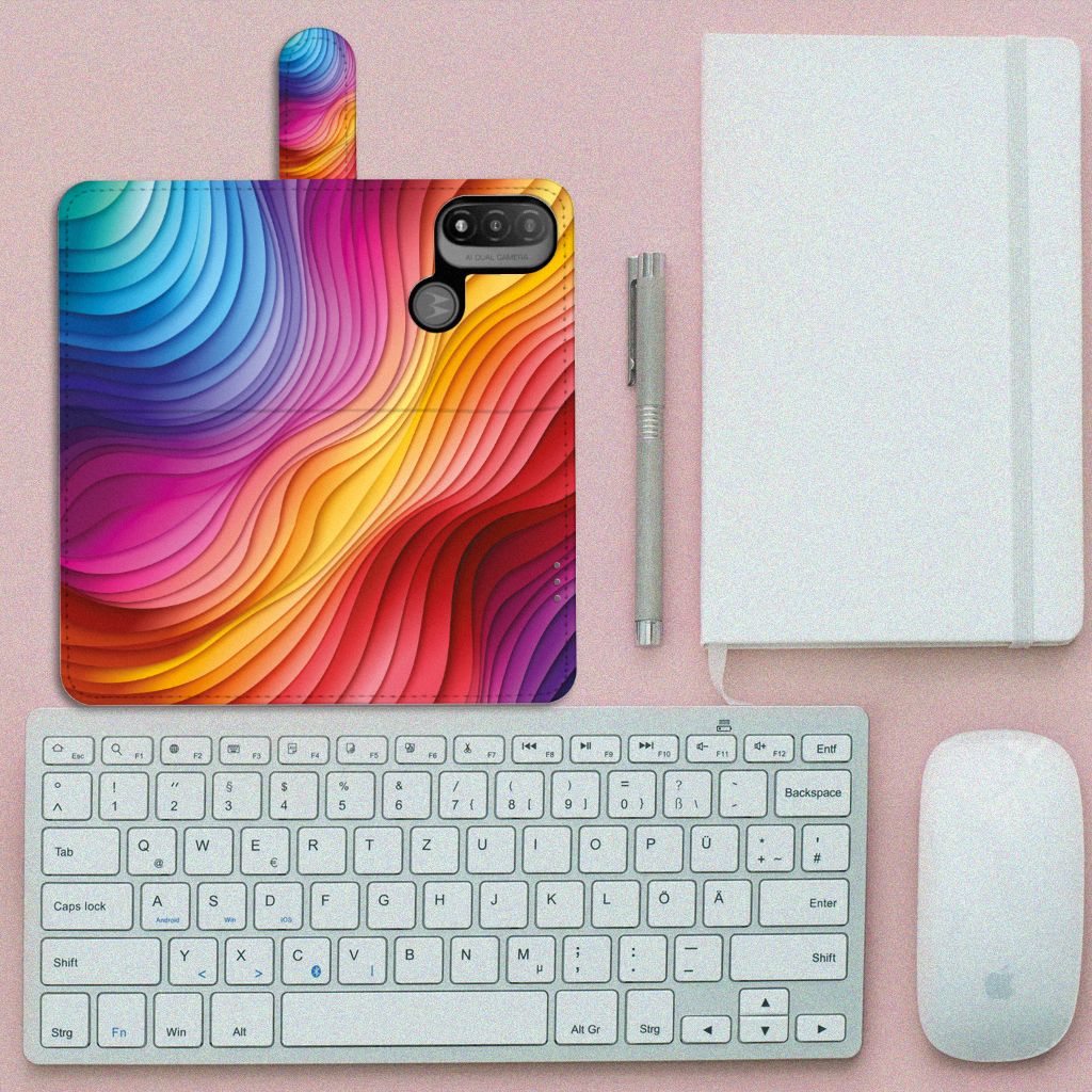 Motorola Moto E20 | E30 | E40 Book Case Regenboog bovenaanzicht