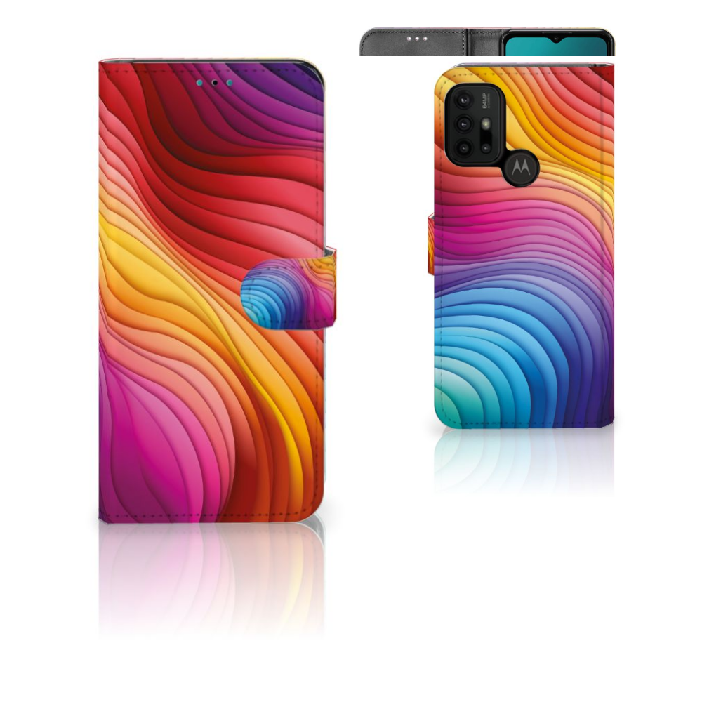 Motorola Moto G10 G20 G30 Book Case Regenboog design voorkant en achterkant