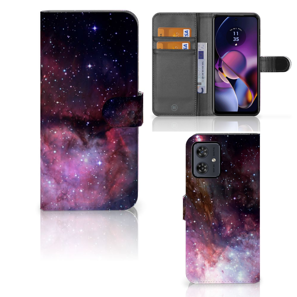 Book Case voor Motorola Moto G54 Galaxy heelal design voorzijde en binnenzijde