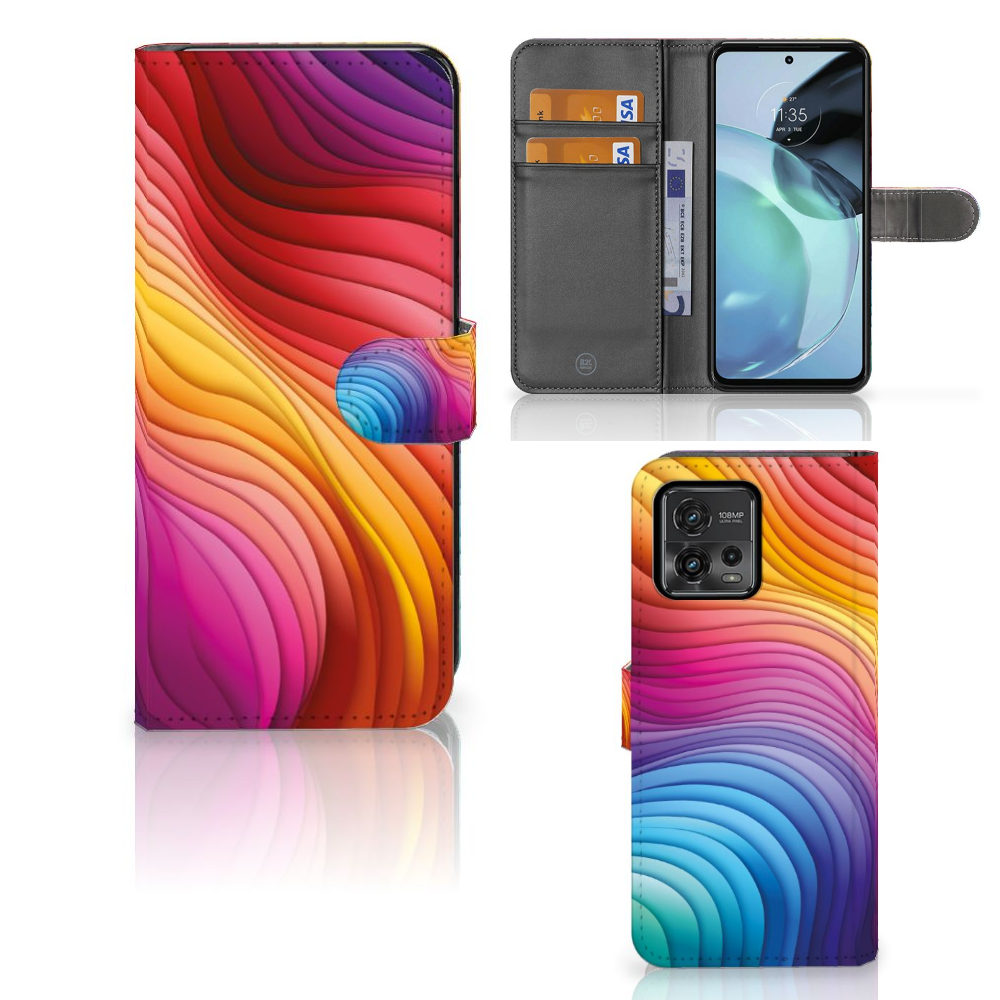 Motorola Moto G72 Book Case Regenboog voorzijde achterzijde binnenzijde