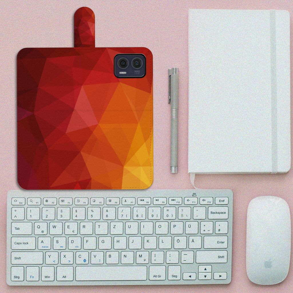 Motorola Moto G73 Book Case voor Motorola Moto G73 Polygon Red bovenaanzicht