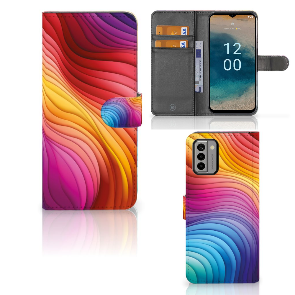 Nokia G22 Book Case voor Nokia G22 Regenboog design zij aanzicht