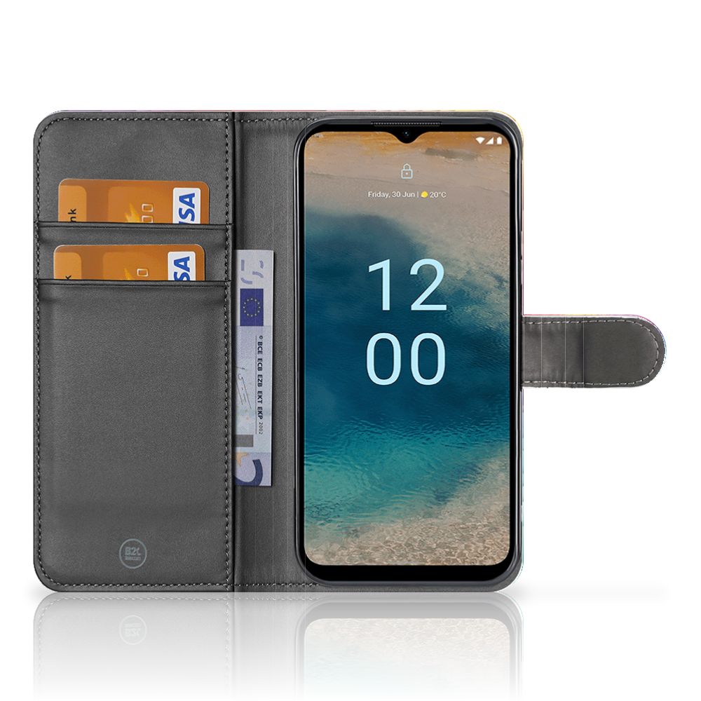 Nokia G22 Book Case Regenboog binnenzijde met telefoon en kaarten