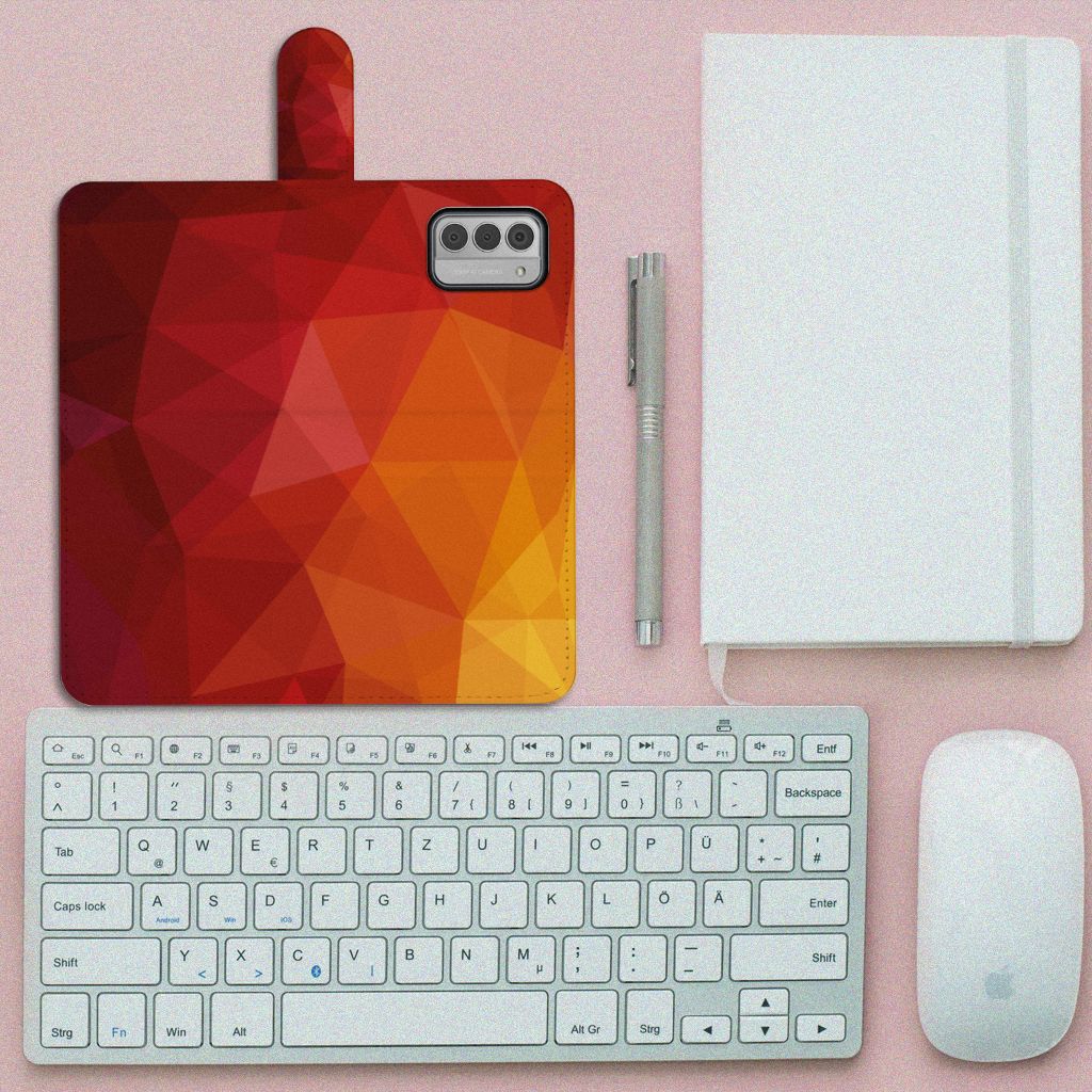 Nokia G42 Book Case voor Nokia G42 Polygon Red bovenaanzicht toetsenbord notitieboek