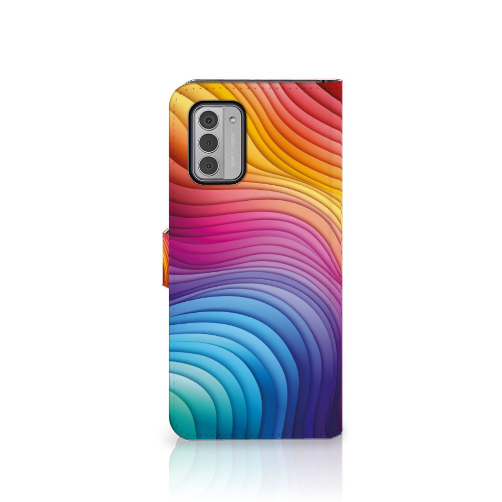 Nokia G42 Book Case Regenboog design kleurrijke golven aanzicht