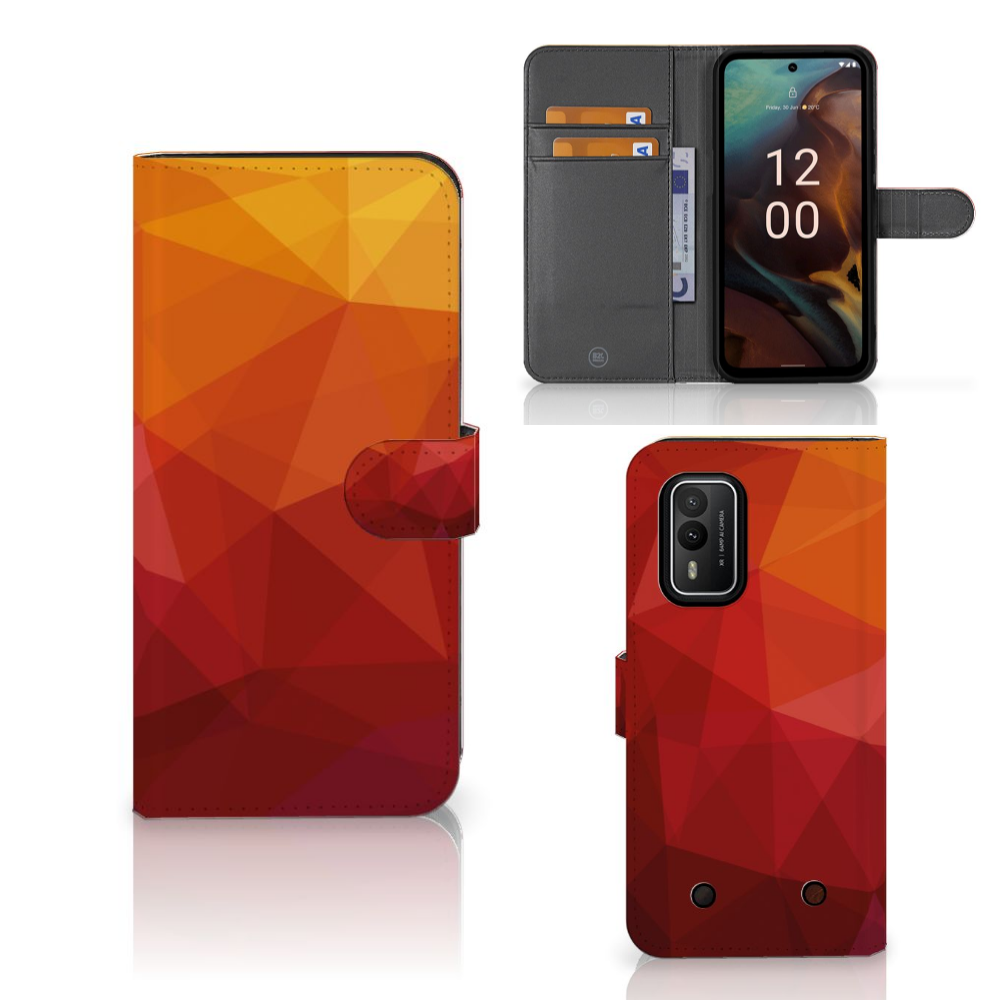 Nokia XR21 Book Case voor Nokia XR21 Polygon Red design abstract kleuren aanzicht
