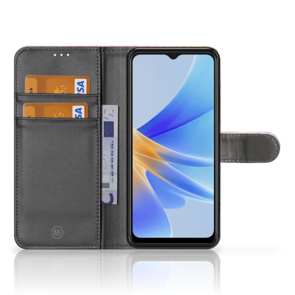 OPPO A17 Book Case Regenboog binnenzijde zwart met kaartvakken