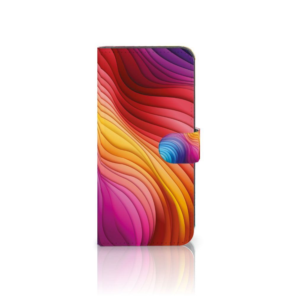 Book Case voor OPPO A54 5G | A74 5G | A93 5G Regenboog met kleurrijk golfdesign, biedt gebruiksgemak en bescherming.
