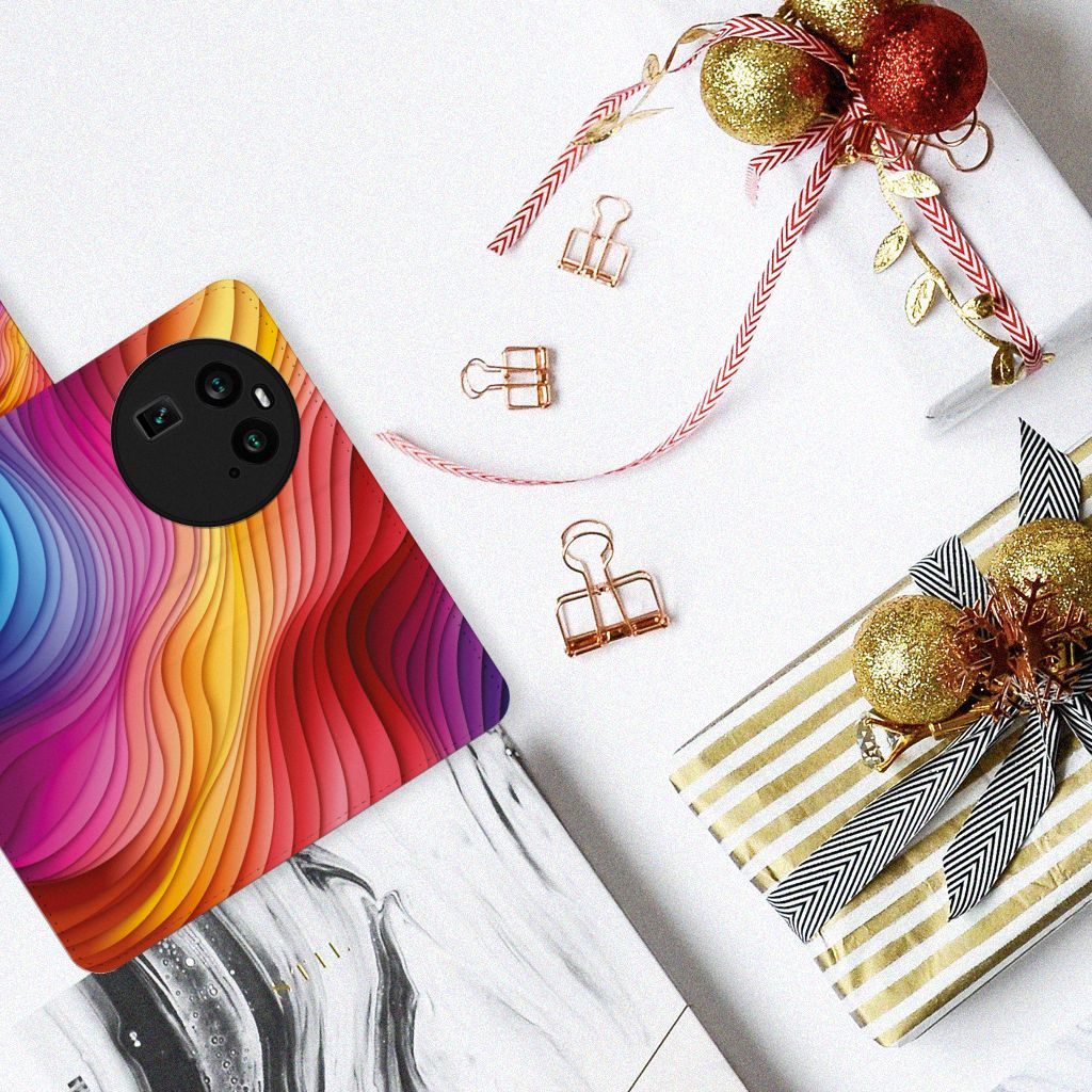 OPPO Find X6 Book Case Regenboog design bovenaanzicht