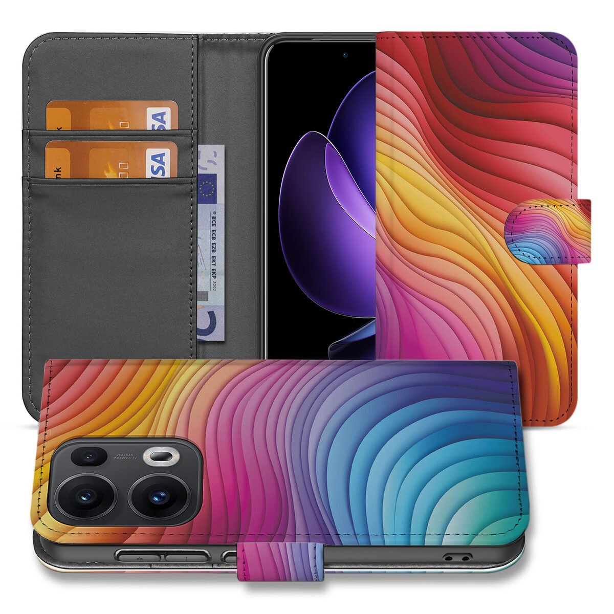 OPPO Reno 13 Pro Book Case Regenboog voorkant design kleurrijk