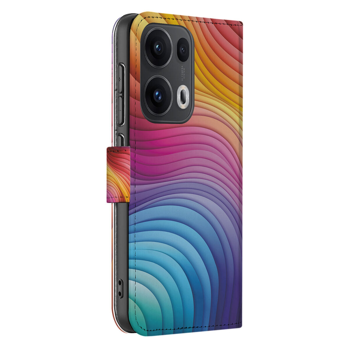 OPPO Reno 13 Pro Book Case Regenboog zijaanzicht kleurrijk design