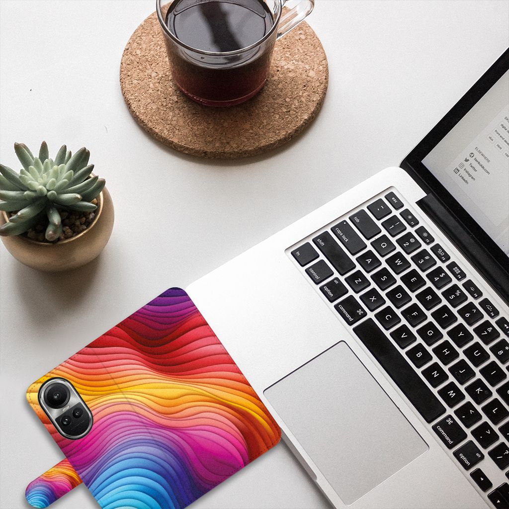 OPPO Reno10 10 Pro Book Case Regenboog aanzicht