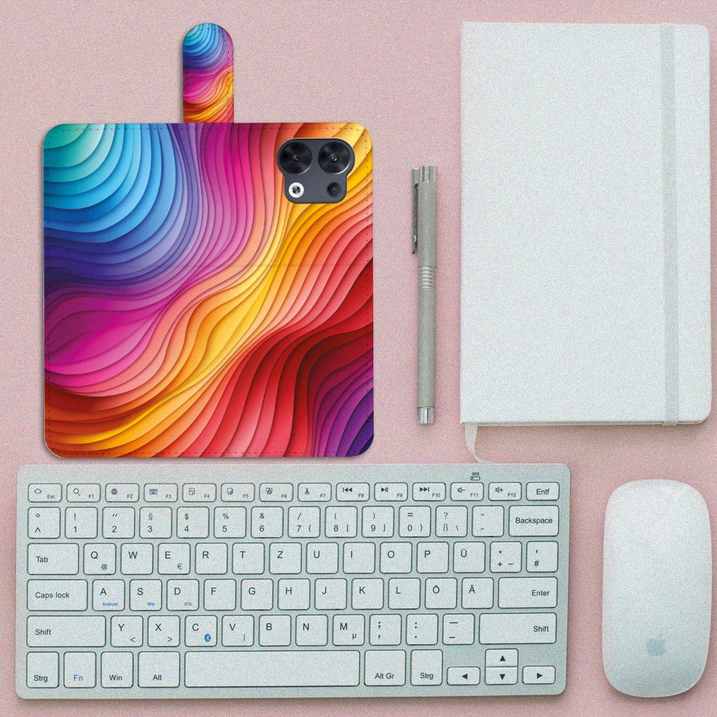 OPPO Reno8 Book Case Regenboog kleurrijk design bovenaanzicht