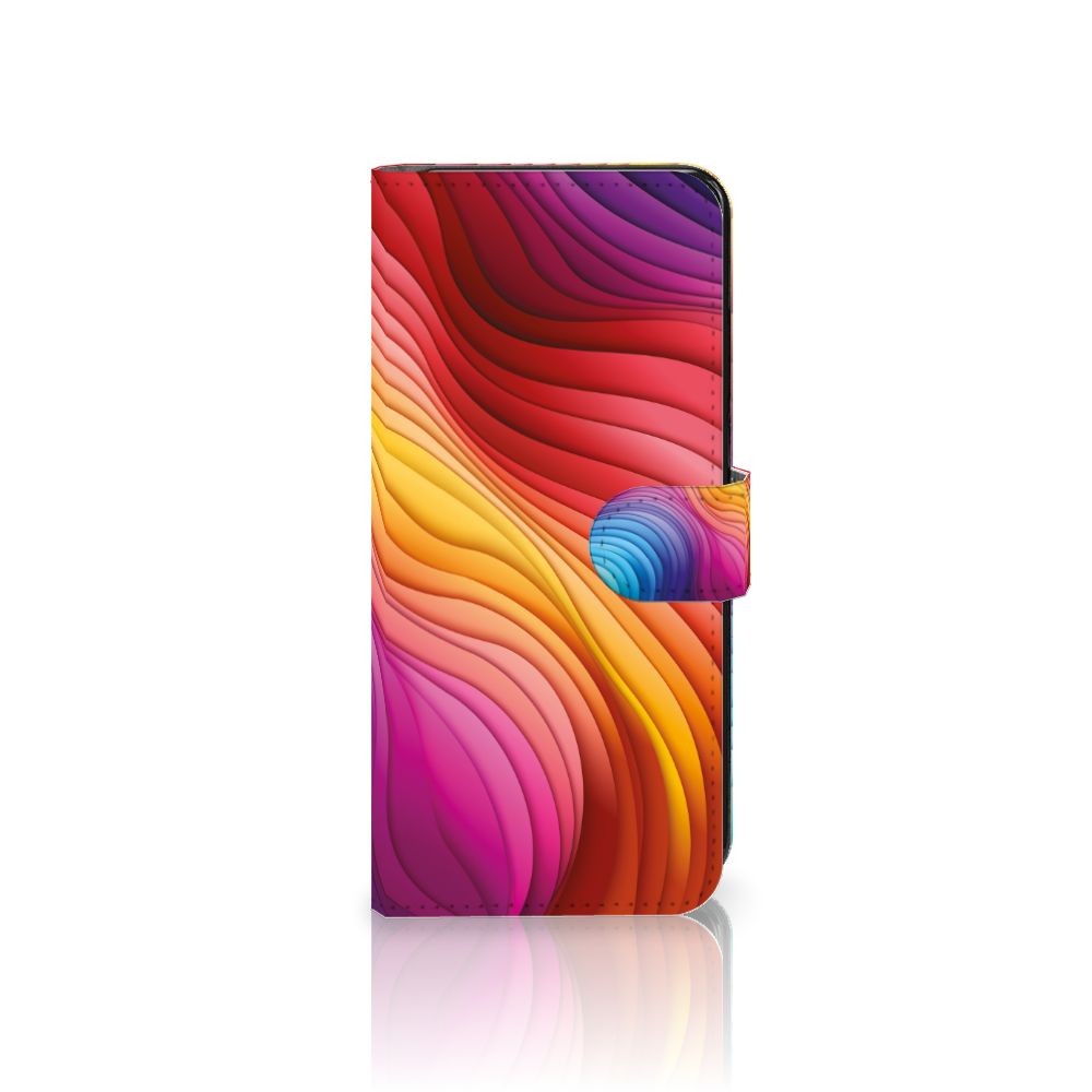 OPPO Reno8 Book Case Regenboog design kleurrijke golven aanzicht