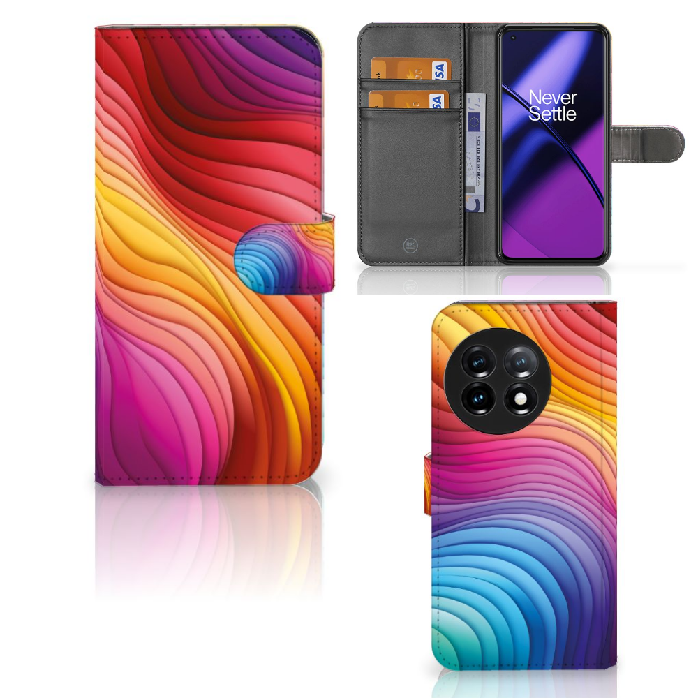Book Case voor OnePlus 11 Regenboog met kleurrijk design voor gebruiksgemak en bescherming 🌈