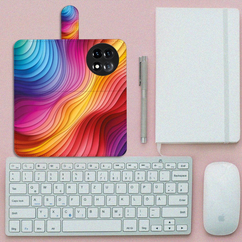 Book Case voor OnePlus 11 Regenboog met kleurrijk ontwerp, perfect als cadeau voor gebruiksgemak en bescherming.