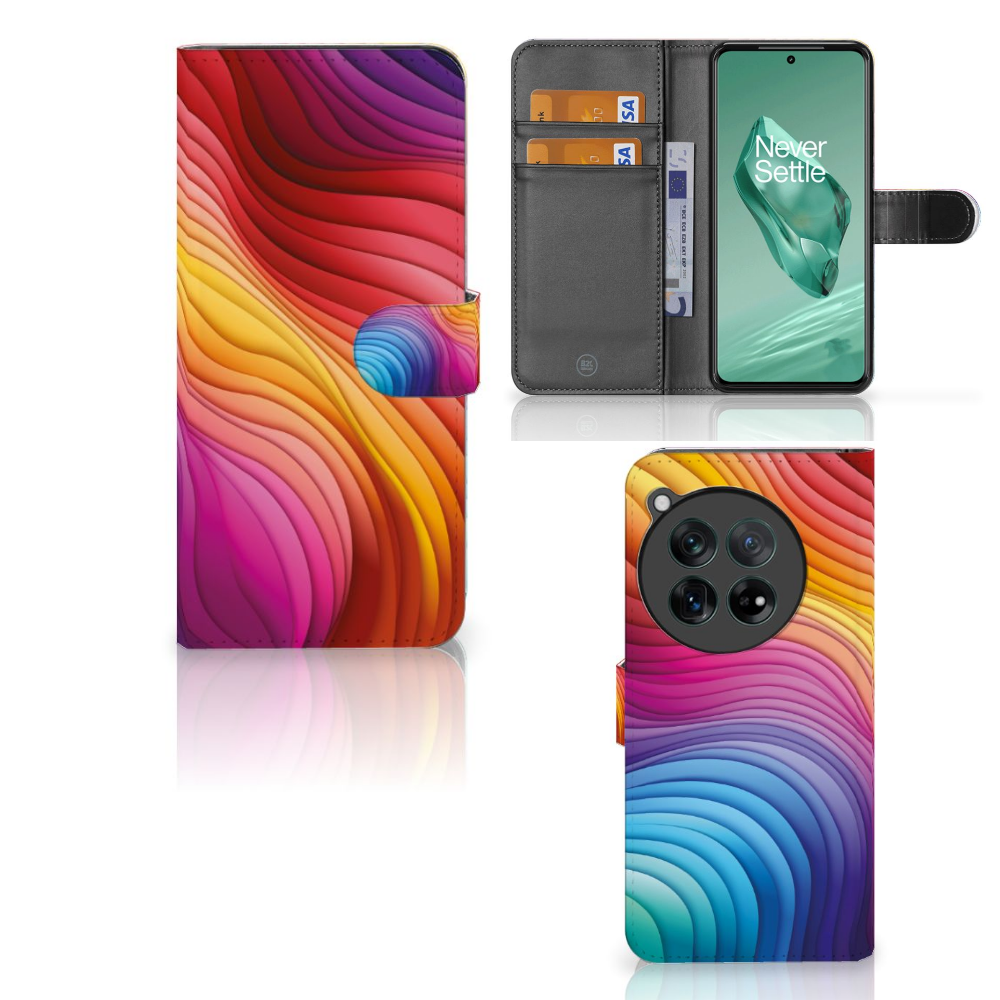 OnePlus 12 Book Case Regenboog design kleurrijk aanzicht